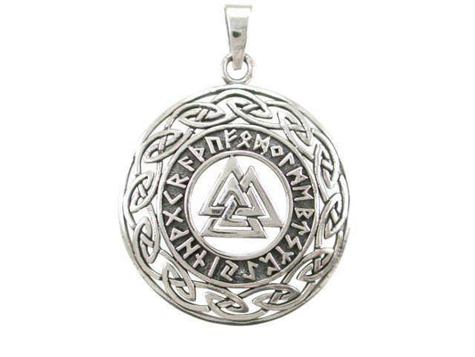Viking Valknut sterling silver with runes.