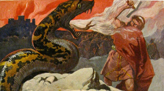 Viking dragon fighting Thor