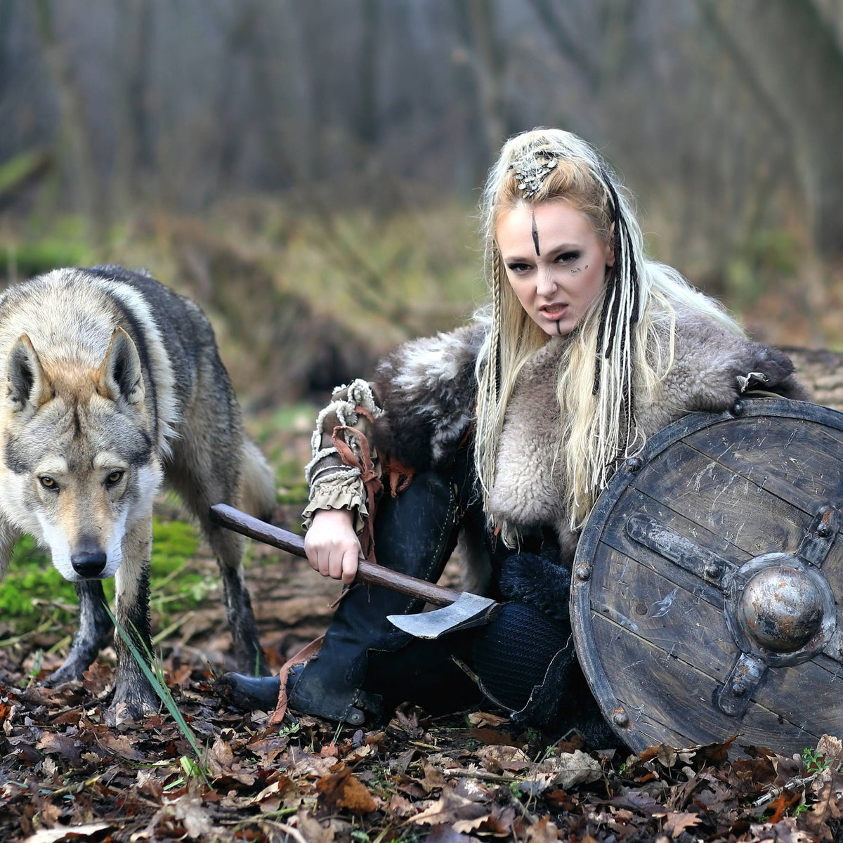 Viking Shieldmaiden Norse Female Warrior Vegvisir' Cotton Drawstring Bag