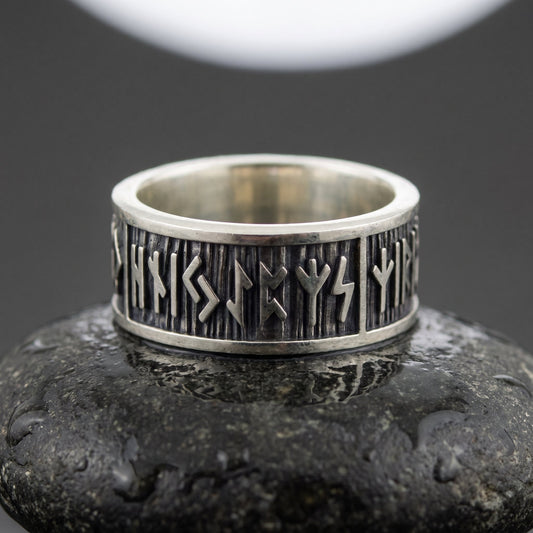 Elder Futhark runes sterling silver Viking ring – view 2