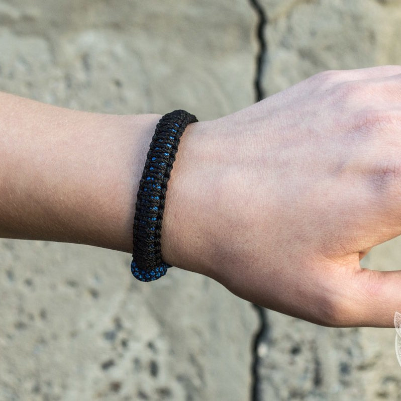 Thors Hammer Blue with Black Paracord 925 Sterling Silver Bracelet - VikingsBrand