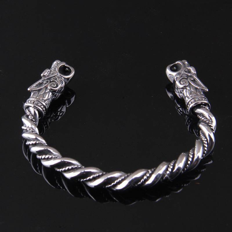 316L Stainless Steel Viking Fenrir Twisted Bangle Bracelet Arm Ring - VikingsBrand