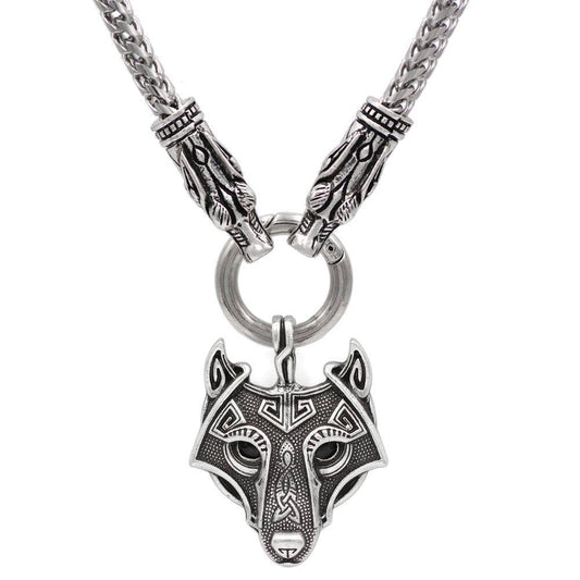 316L stainless steel wolf head necklace with wolf head pendant – view 2