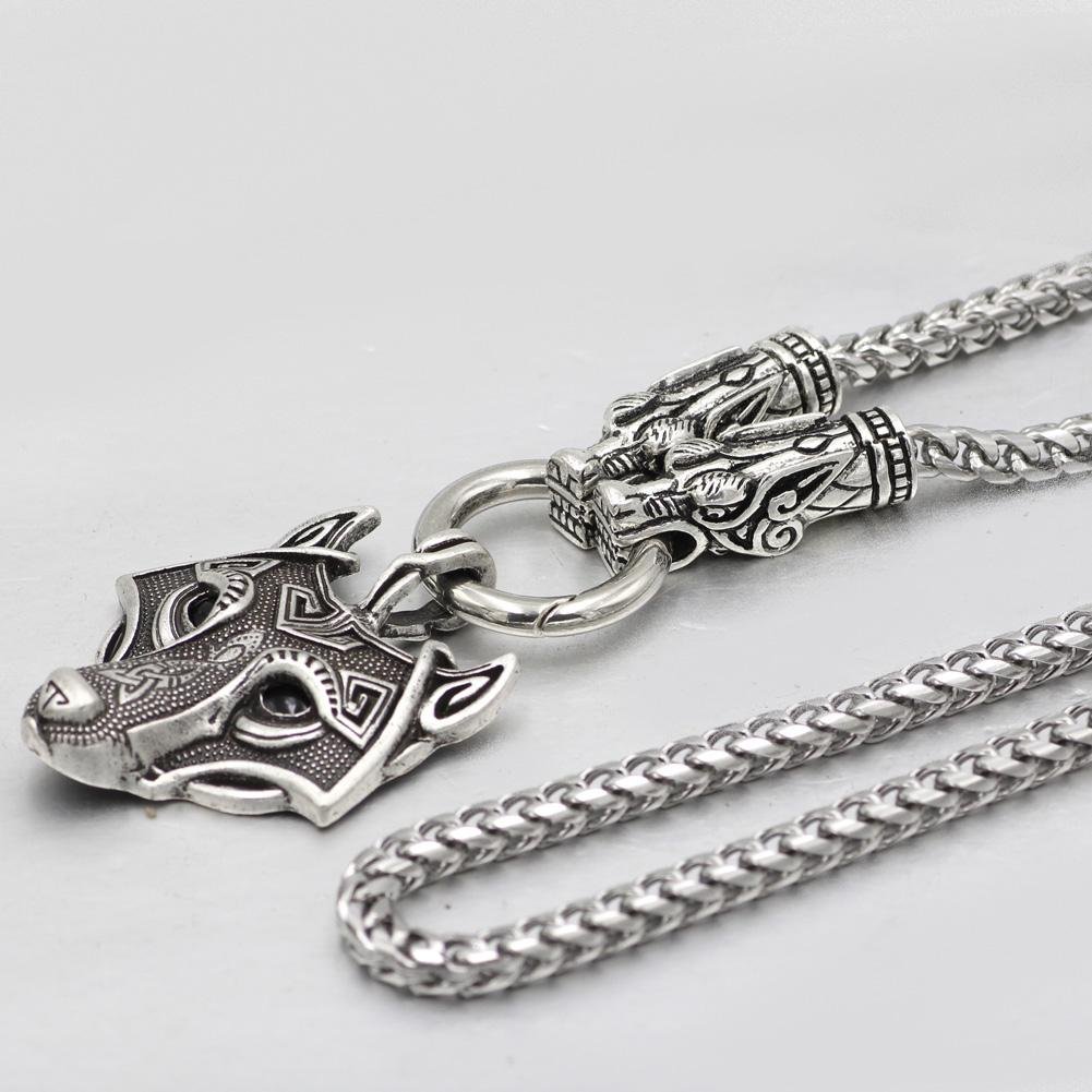316L Stainless Steel Wolf Head Necklace with Wolf Head Pendant - VikingsBrand
