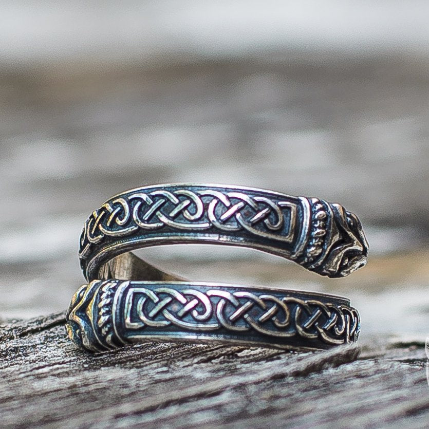 Jormungand Ornament 925 Sterling Silver Viking Ring - VikingsBrand