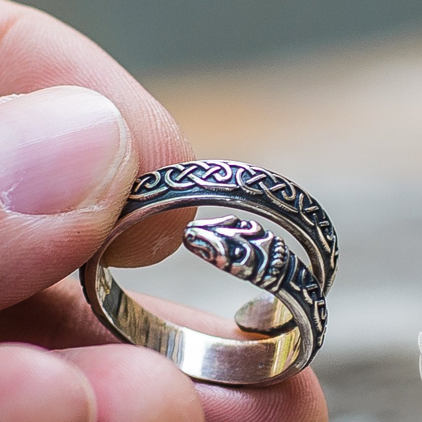 Jormungand Ornament 925 Sterling Silver Viking Ring - VikingsBrand