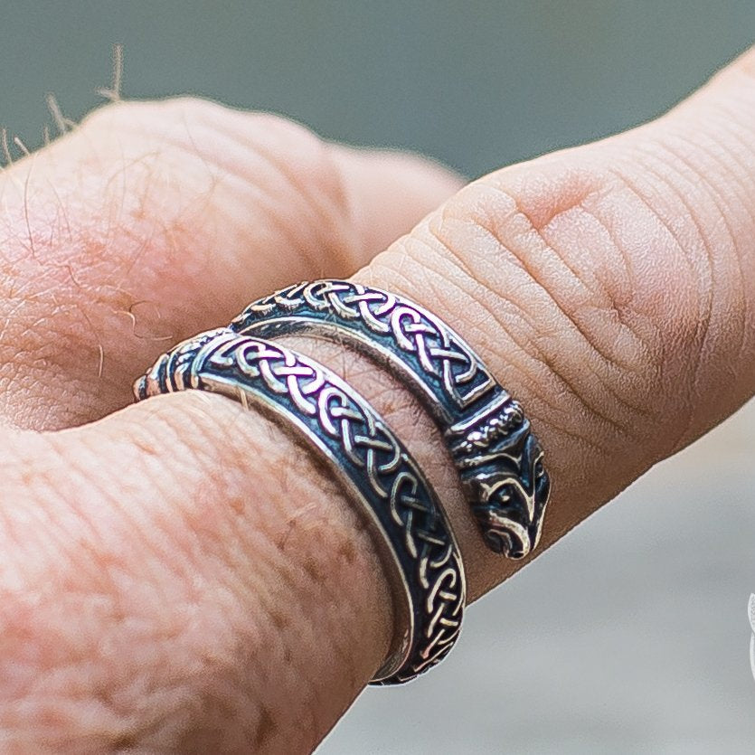 Jormungand Ornament 925 Sterling Silver Viking Ring - VikingsBrand