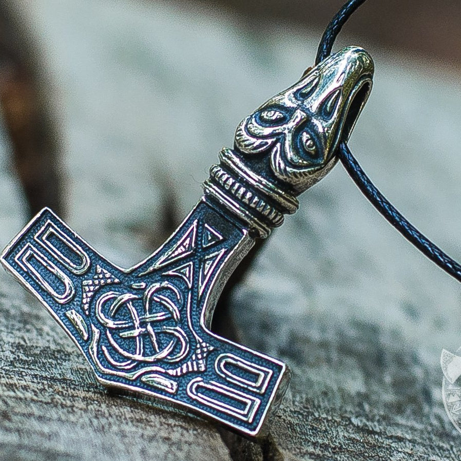 Thor's Hammer Mjolnir with Raven 925 Sterling Silver Pendant - VikingsBrand