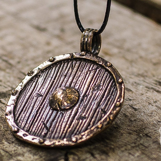 Viking shield pendant with runes in bronze – view 2