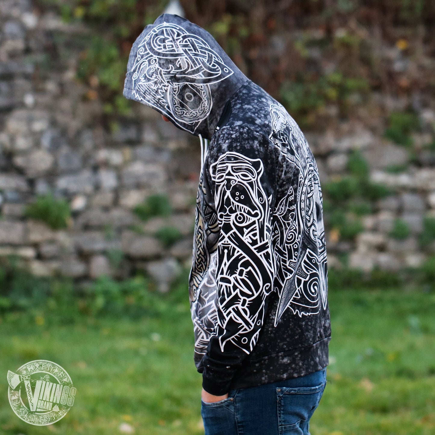 Berserker Warrior Cotton Hoodie - BLACK & WHITE - VikingsBrand