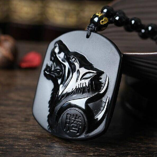 black wolf obsidian necklace – view 2