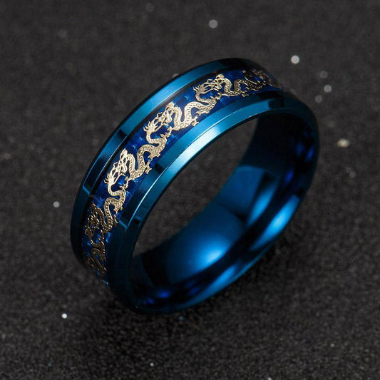 Blue and black Dragon's Breath steel Viking ring – view 4