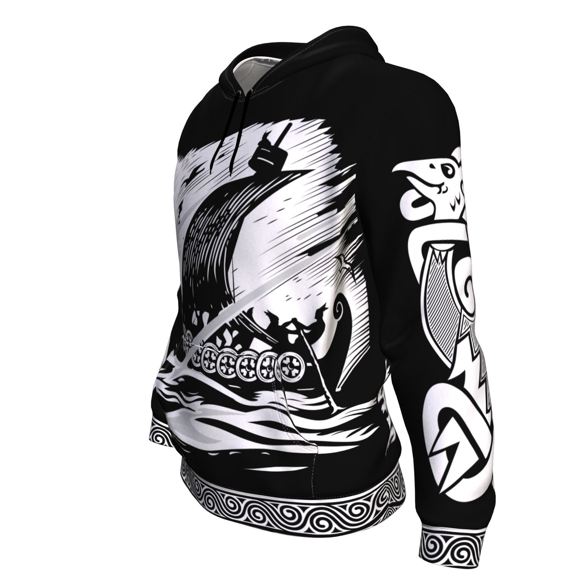 Drakkar Sailing with Viking Warriors Black Hoodie - VikingsBrand