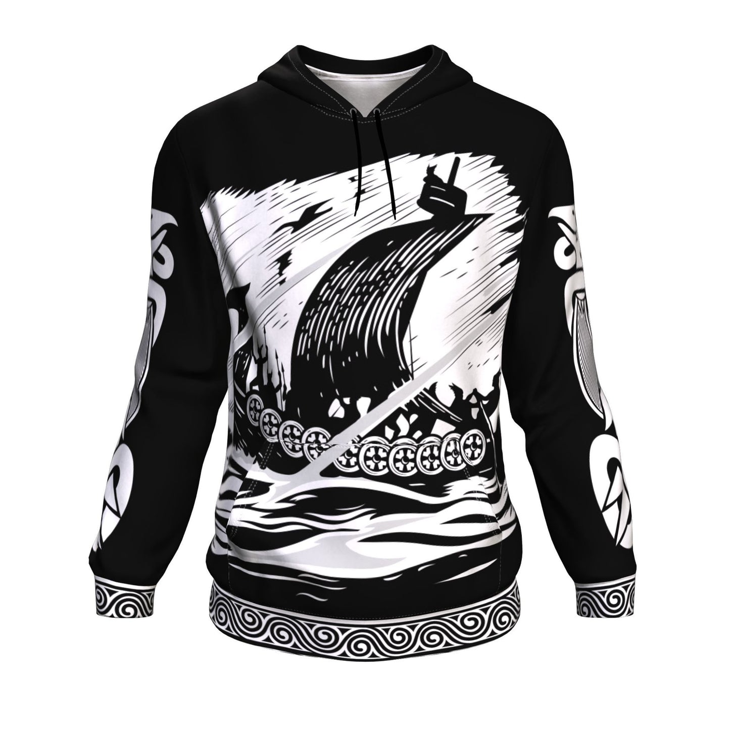 Drakkar Sailing with Viking Warriors Black Hoodie - VikingsBrand