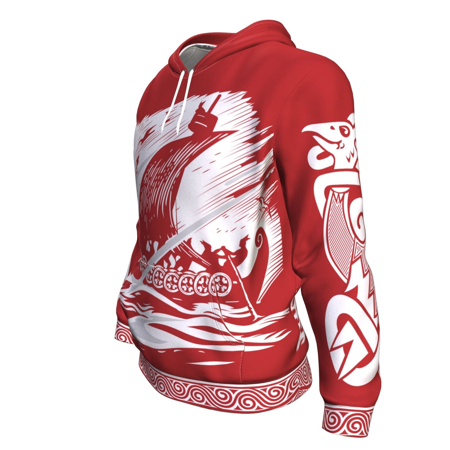 Drakkar Sailing with Viking Warriors Red Hoodie - VikingsBrand