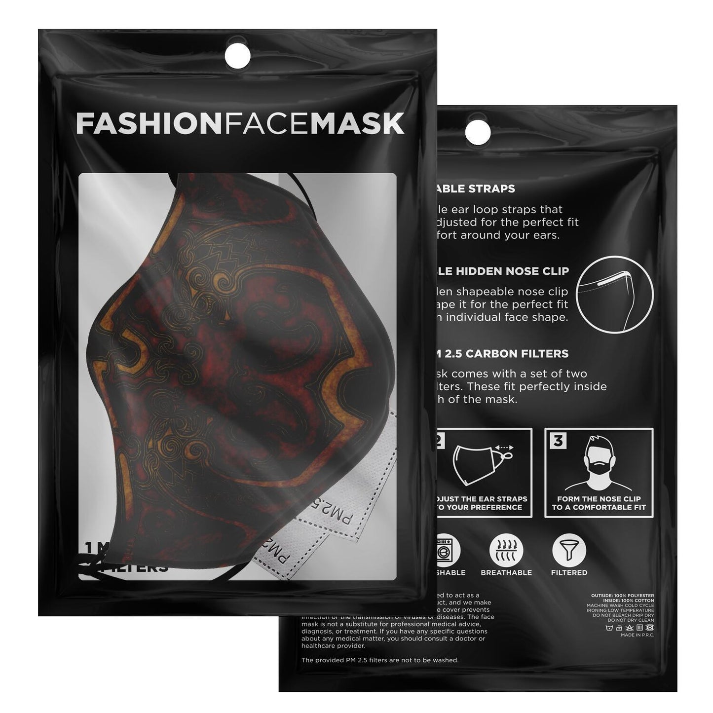 Drakkar Ship Dragon Heads Red Viking Face Mask Cover