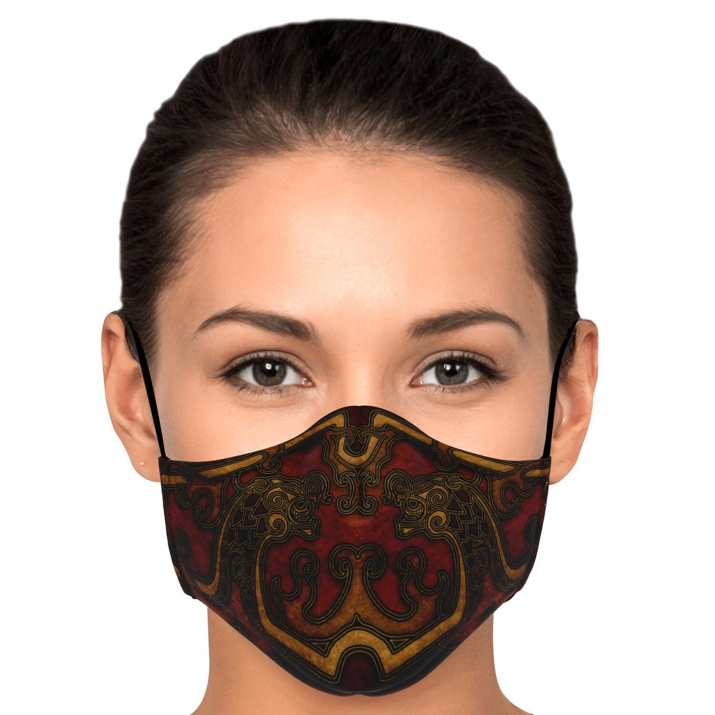 Drakkar Ship Dragon Heads Red Viking Face Mask Cover