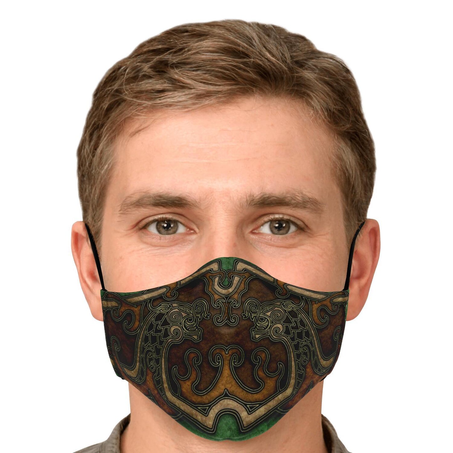 Drakkar Ship Dragon Heads Yellow-Green Viking Face Mask Cover