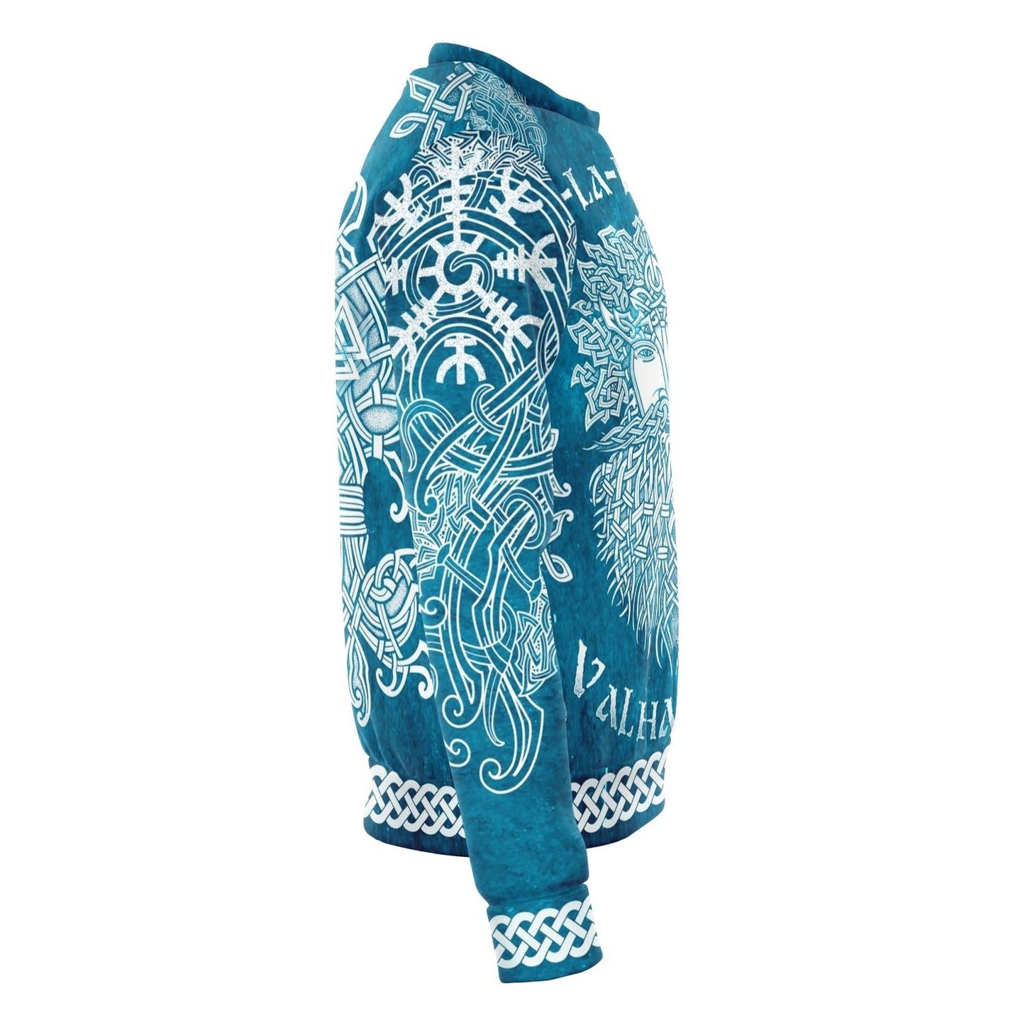 Fa-La-La-La-La Valhalla Yule Santa Sweater with Yggdrasil on the Back - Blue Edition - VikingsBrand