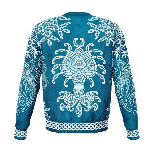 Fa-La-La-La-La Valhalla Yule Santa Sweater with Yggdrasil on the Back - Blue Edition - VikingsBrand