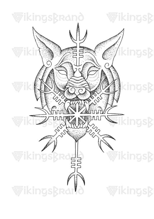 Fenrir & Aegishjalmur Helm of Awe Viking Tattoo (Digital Download)