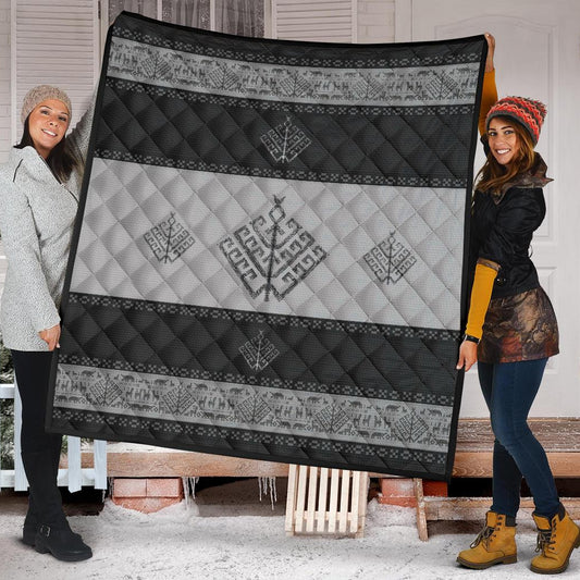 Folk Yggdrasil Norse Quilt – Diamond-Stitched Bedspread