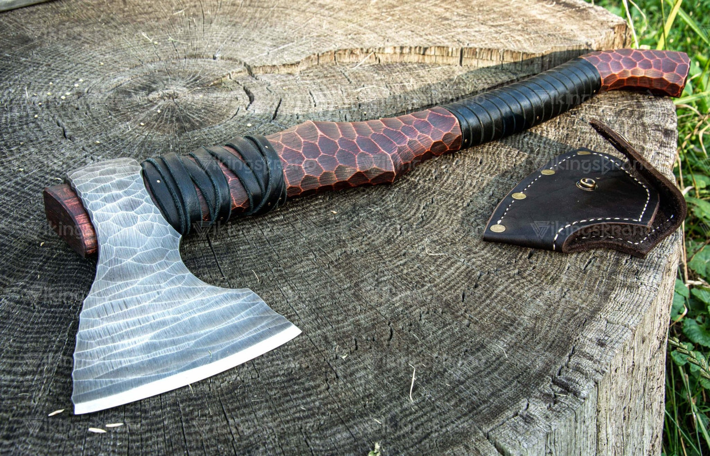 Hand-Forged Axe “Rod” With Leather Cover & Wooden Box