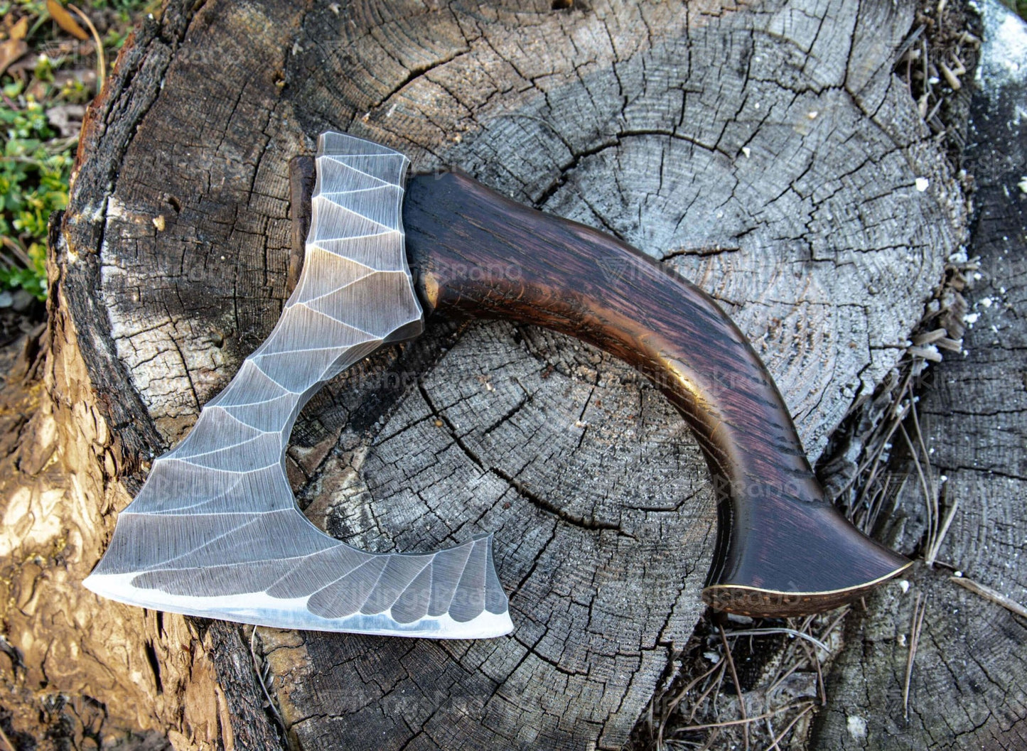 Hand Forged Hatchet "Skarpt nebb" With Leather Cover And Wooden Box