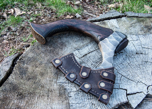 Hand Forged Hatchet "Skarpt nebb" With Leather Cover And Wooden Box
