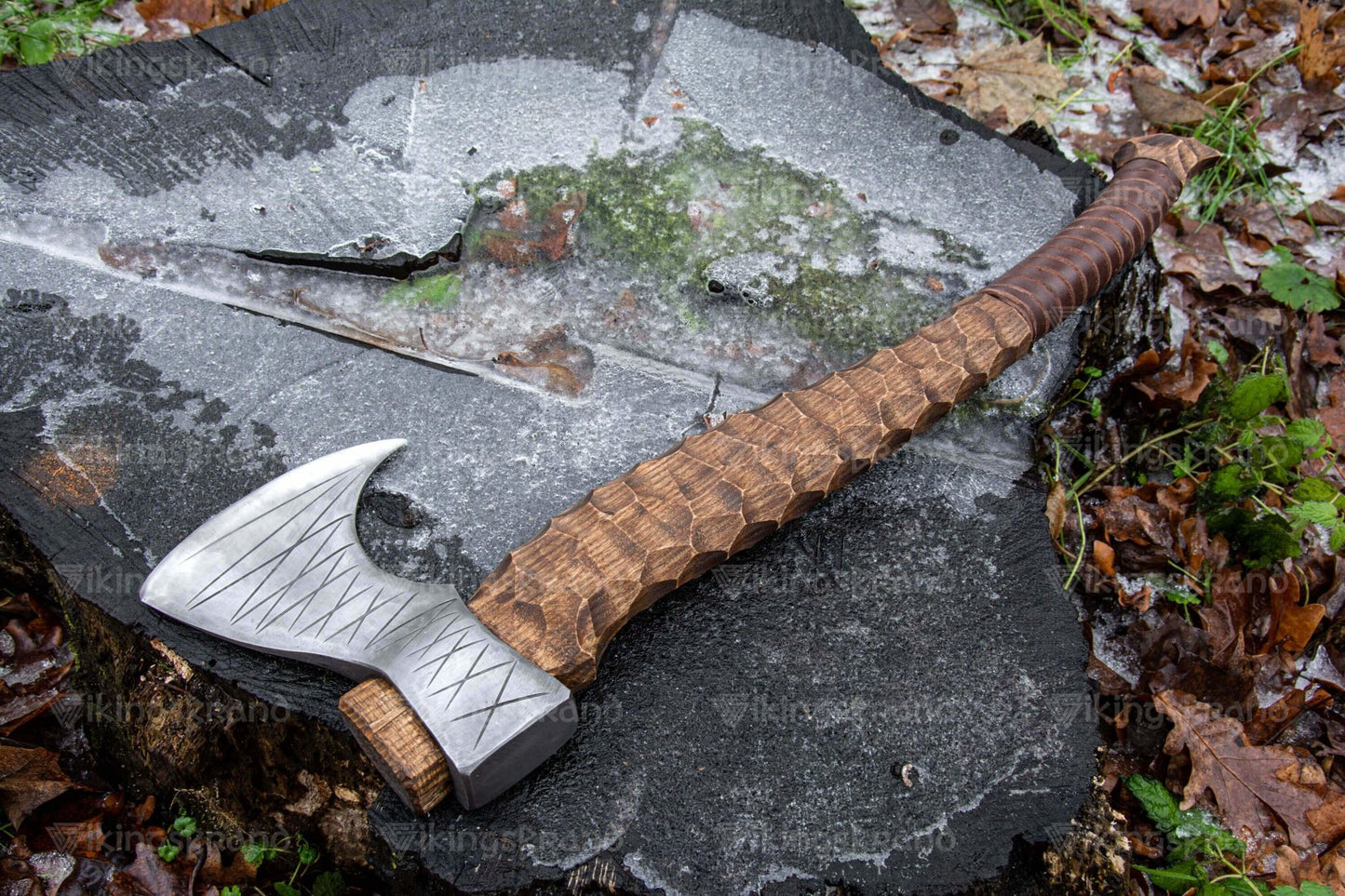 Hand Forged Hatchet “Sol Styr” With Leather Cover And Wooden Box