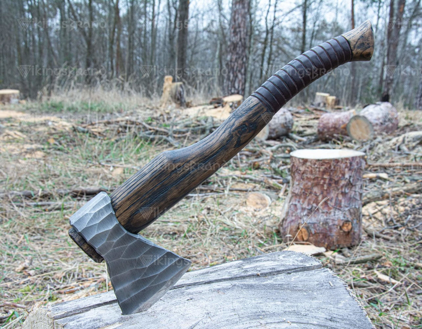 Hand Forged Hatchet “Vill Gustus” With Leather Cover And Wooden Box