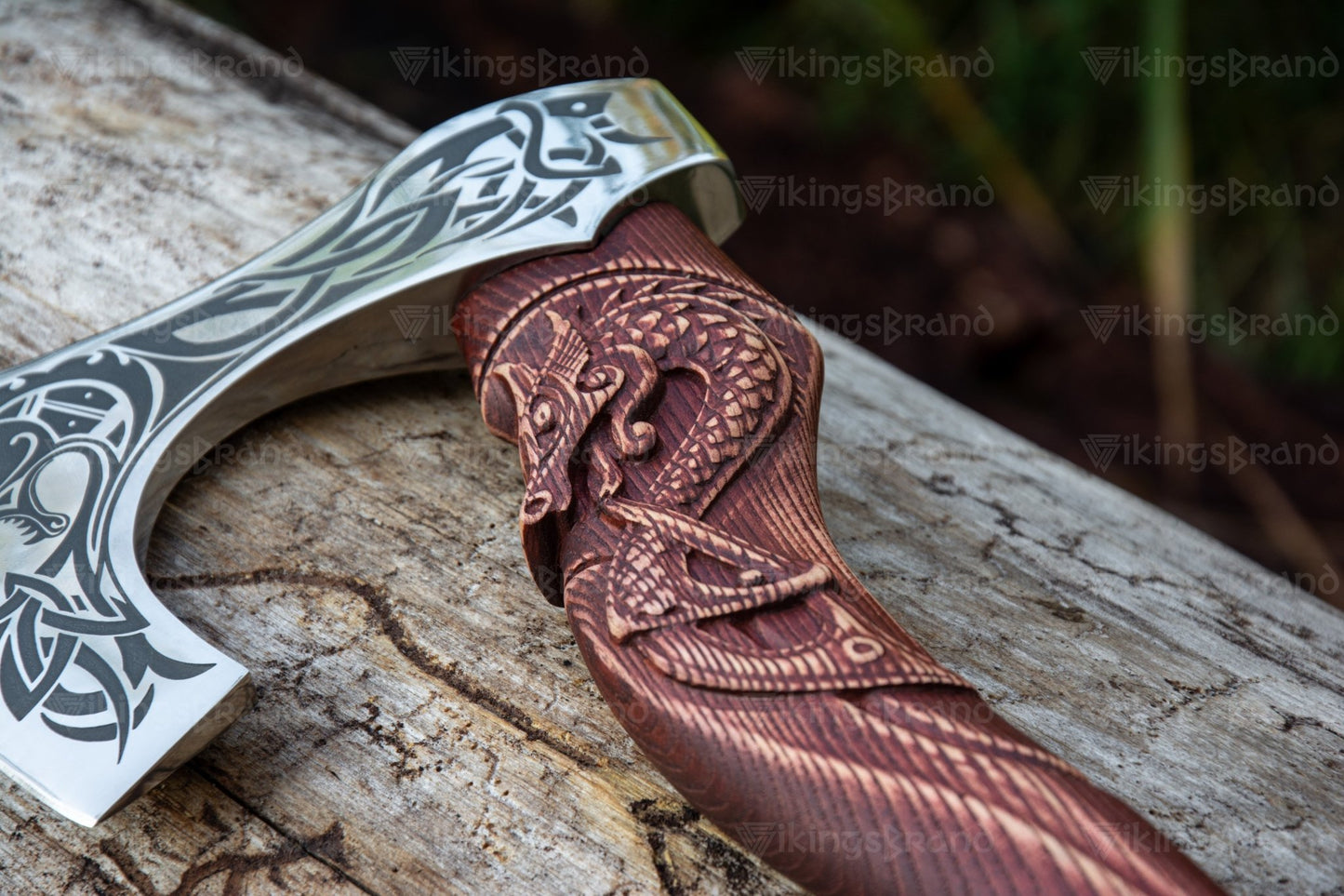 Hand Forged Viking Axe with Mighty Fenrir and Leather Cover