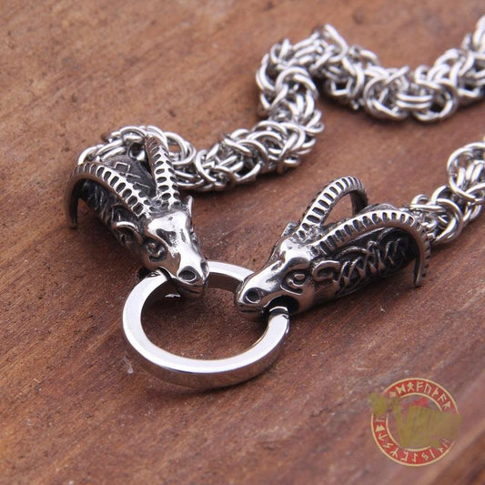 HANDMADE Tanngrisnir and Tanngnjóstr - Odin Goats Massive Chain Necklace - VikingsBrand