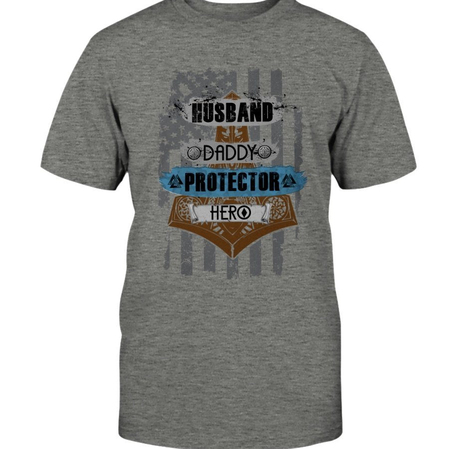 Husband - Daddy - Protector - Hero Cotton T-Shirt - Dark Brown