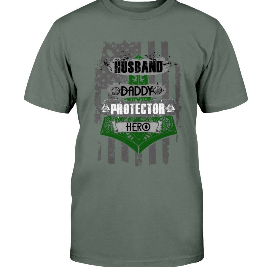 Husband - Daddy - Protector - Hero Cotton T-Shirt - Bright Green