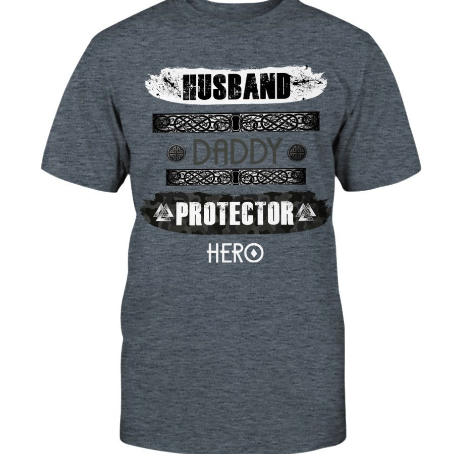 Husband - Daddy - Protector - Hero Cotton T-Shirt - White Wording