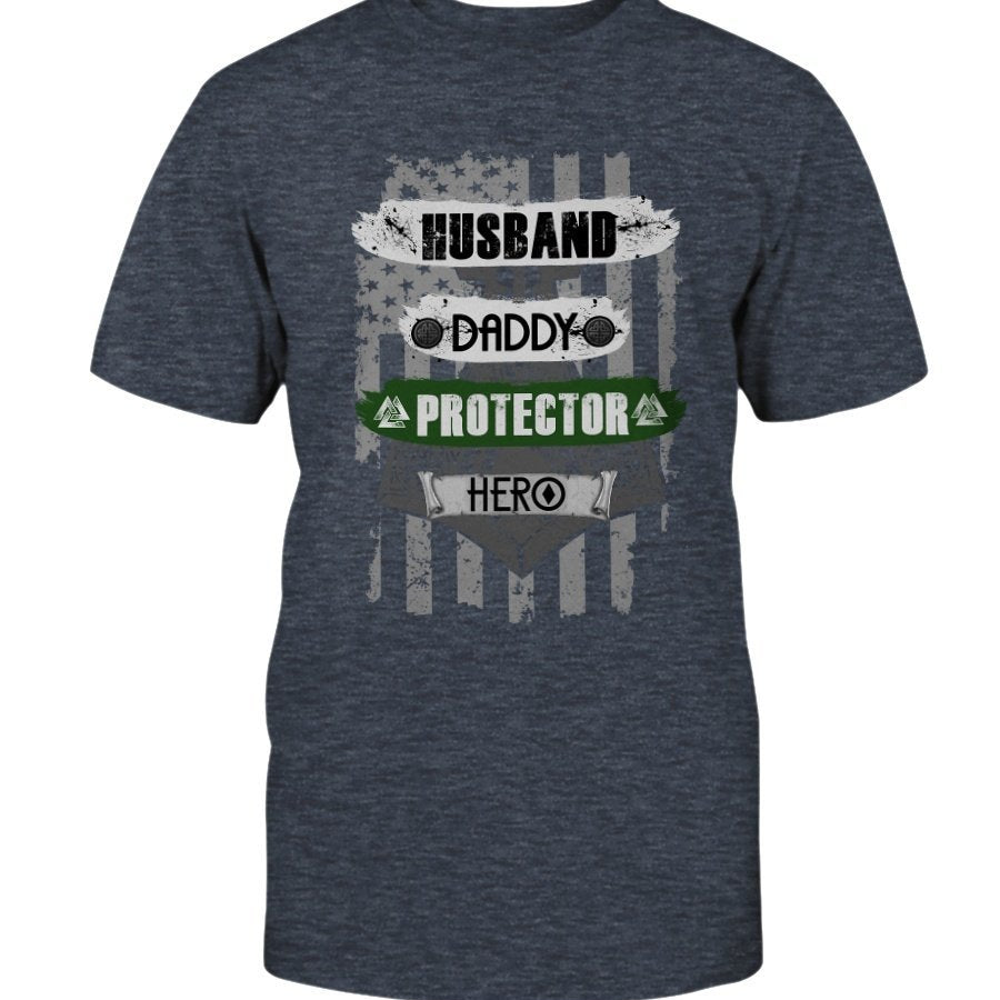 Husband - Daddy - Protector - Hero Cotton T-Shirt - Dark Green USA