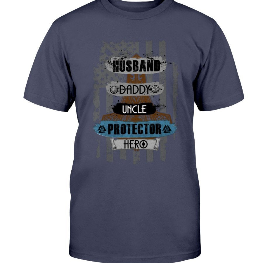 Husband - Daddy - Protector - Hero Cotton T-Shirt - Lighter Brown