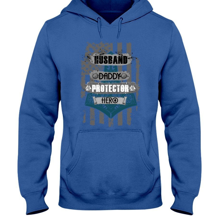 Husband - Daddy - Protector - Hero Hoodie - Light Blue USA