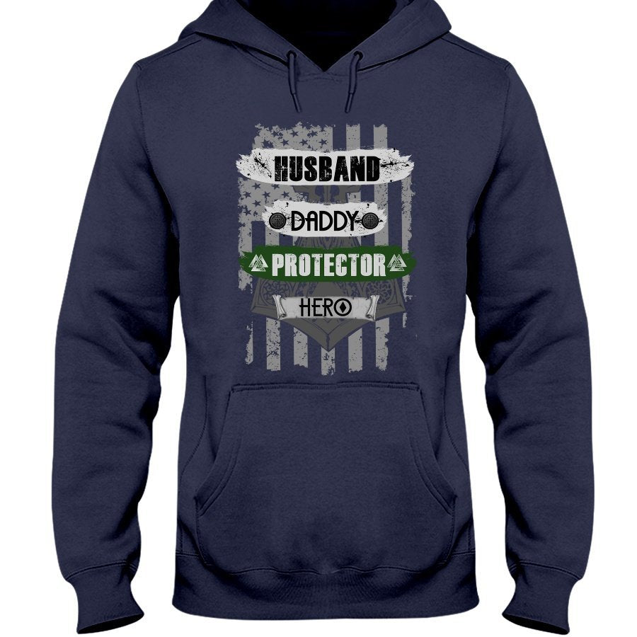 Husband - Daddy - Protector - Hero Hoodie - USA Grey