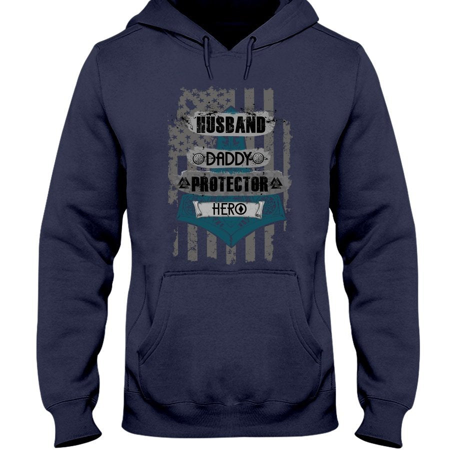 Husband - Daddy - Protector - Hero Hoodie - Blue / Grey USA
