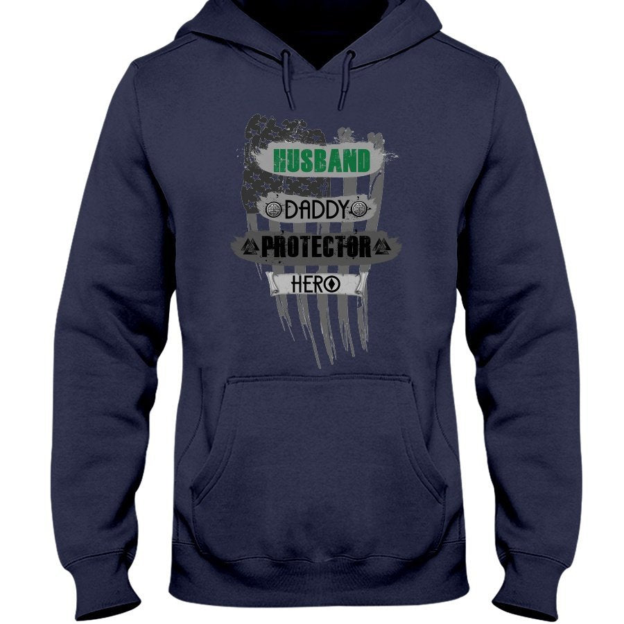 Husband - Daddy - Protector - Hero Hoodie - Green Camo