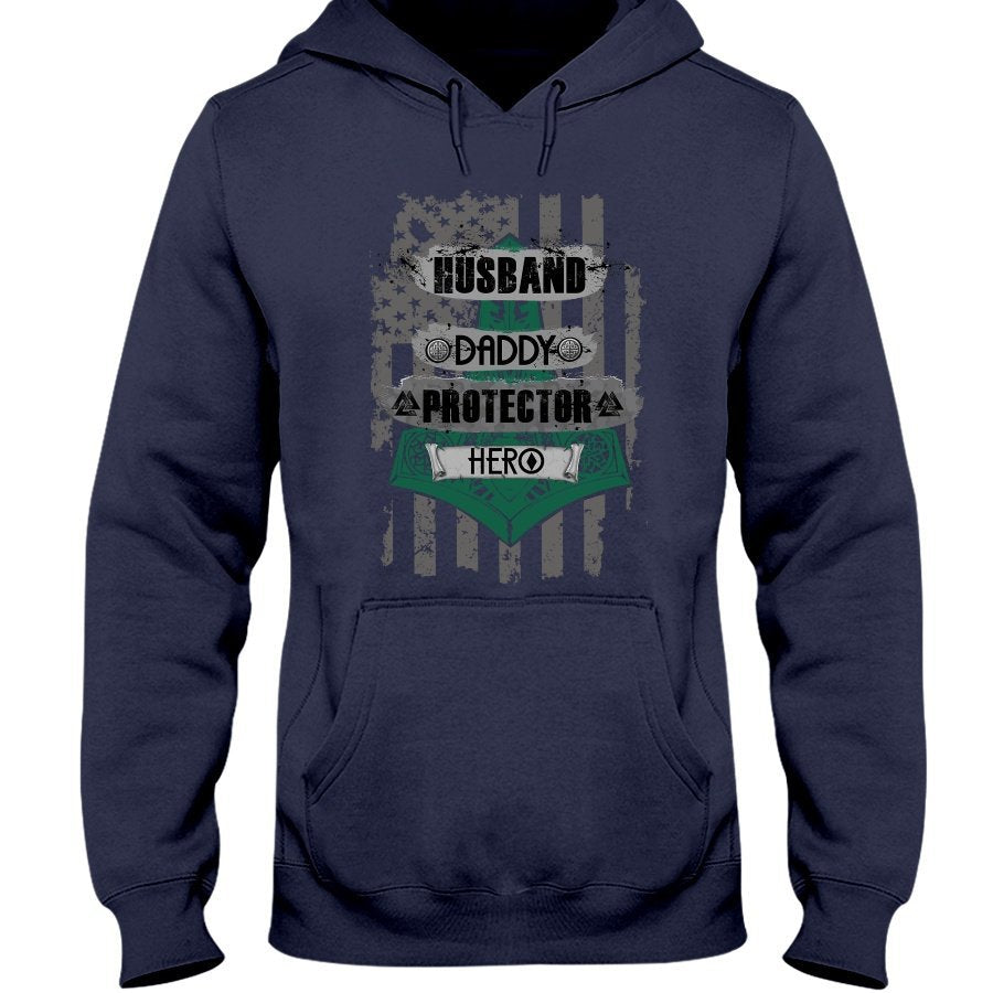 Husband - Daddy - Protector - Hero Hoodie - Green / Camo USA
