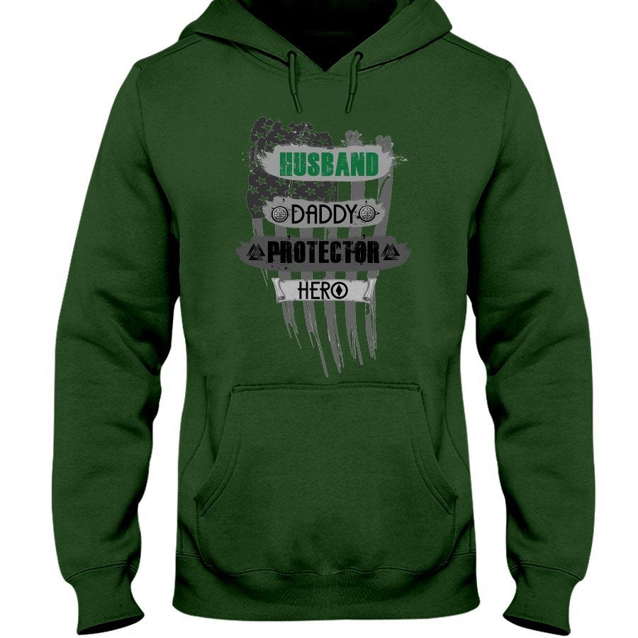 Husband - Daddy - Protector - Hero Hoodie - Green Camo