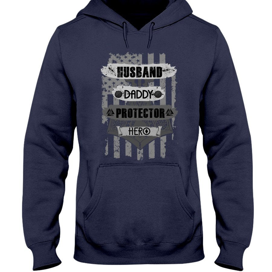Husband - Daddy - Protector - Hero Hoodie - USA Camo