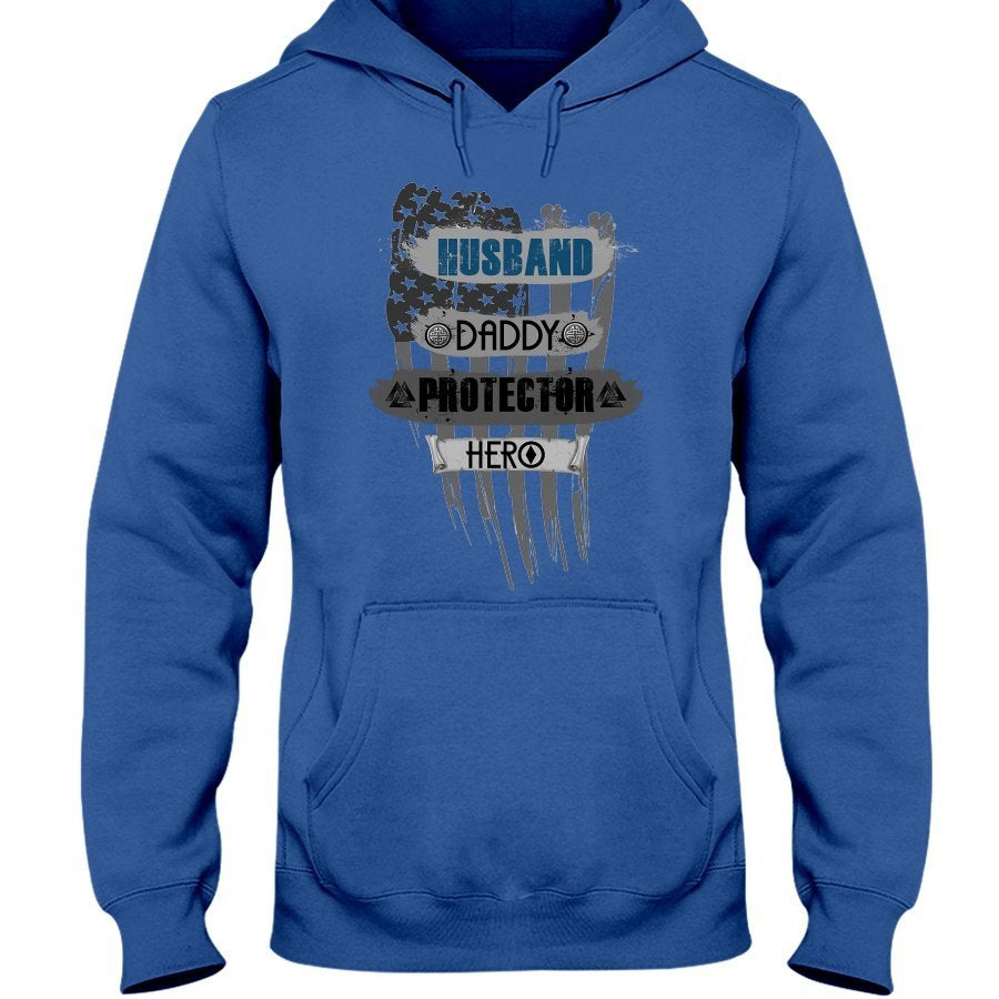 Husband - Daddy - Protector - Hero Hoodie - Blue Camo