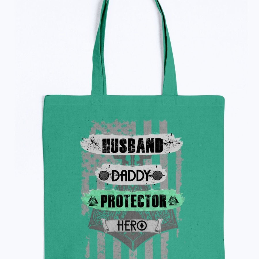 Husband - Daddy - Protector - Hero Tote - Light Green USA