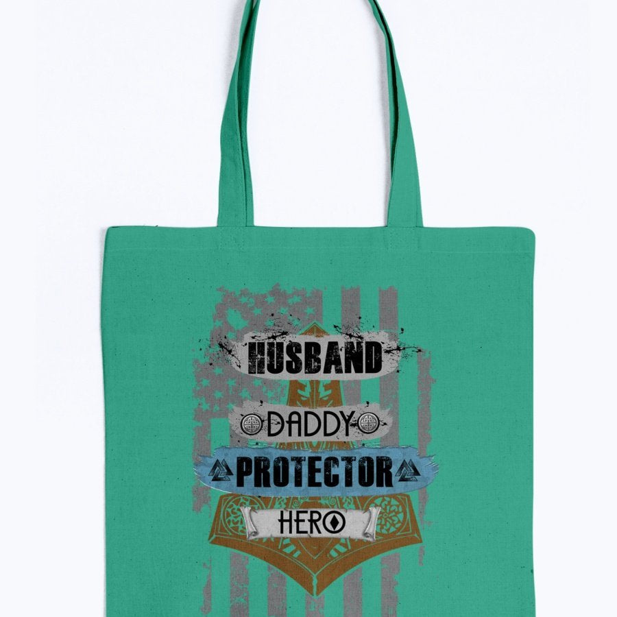 Husband - Daddy - Protector - Hero Tote -Blue / Brown USA