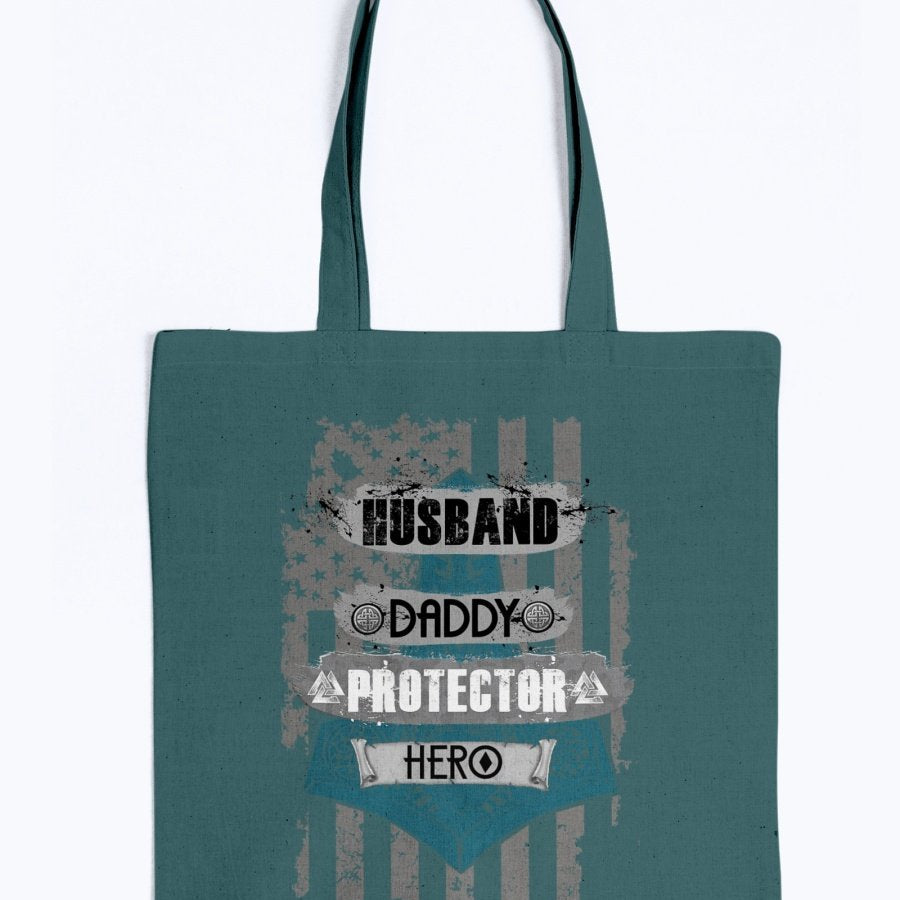Husband - Daddy - Protector - Hero Tote - Black / Blue USA