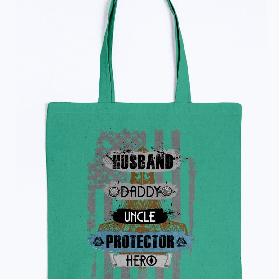 Husband - Daddy - Protector - Hero Tote - Brown / Blue USA